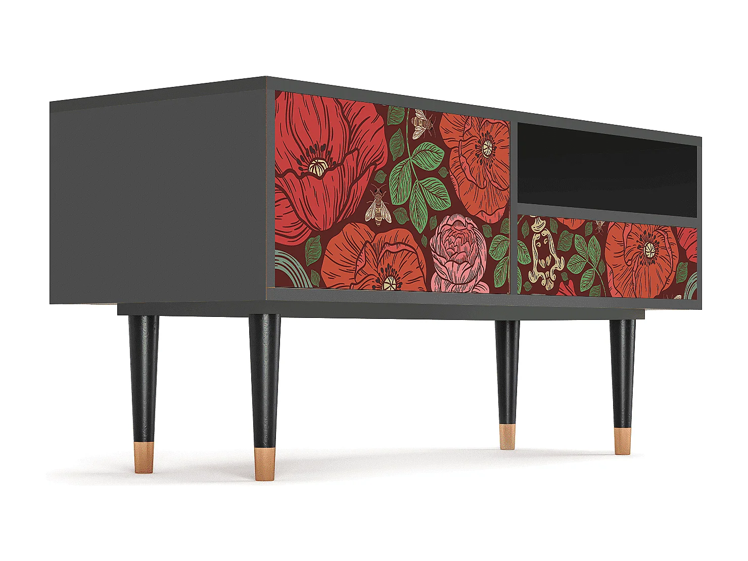 Mueble de TV - 115х59х48 cm - T3 - Poppy Garden, Antracita