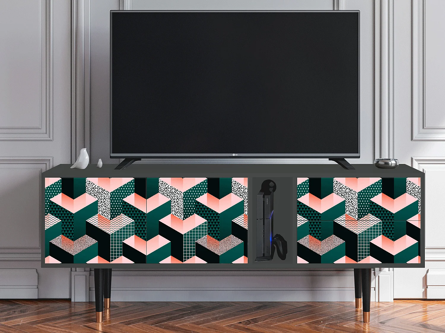 Meuble TV - 170х69х48 cm - T1 - Geometric Madness, Anthracite