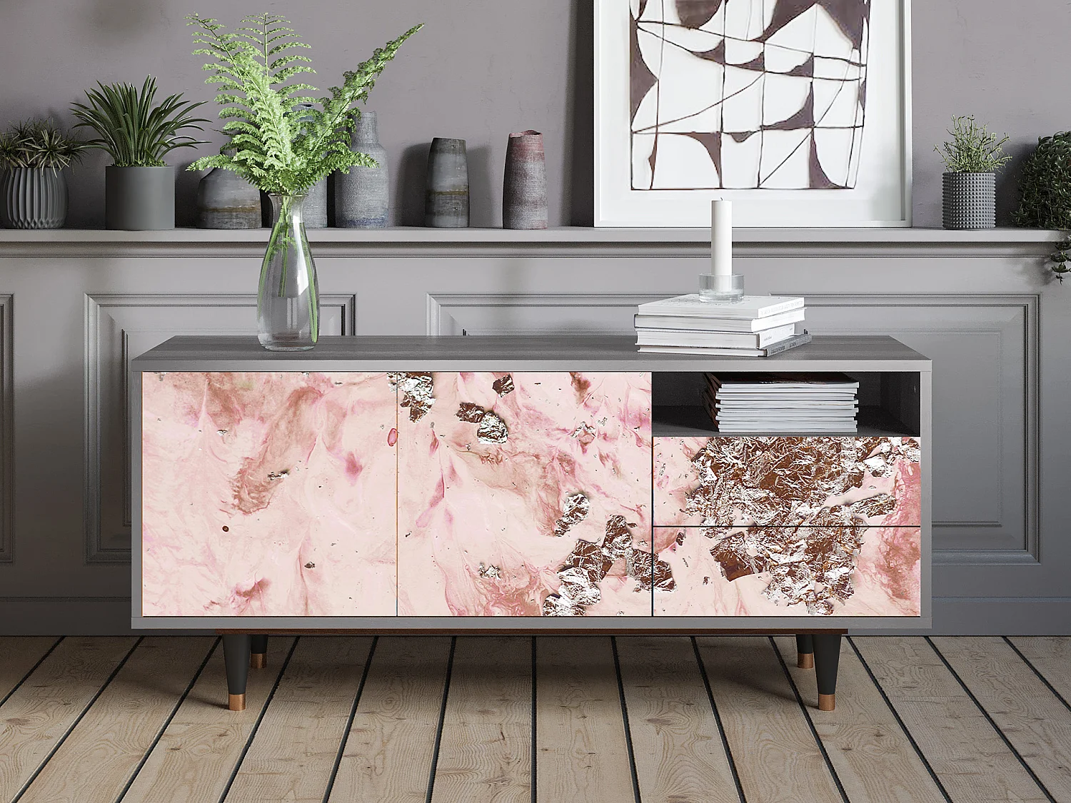 Mueble de TV - 125х56х41 cm - T7 - Cotton Candy, Cinza