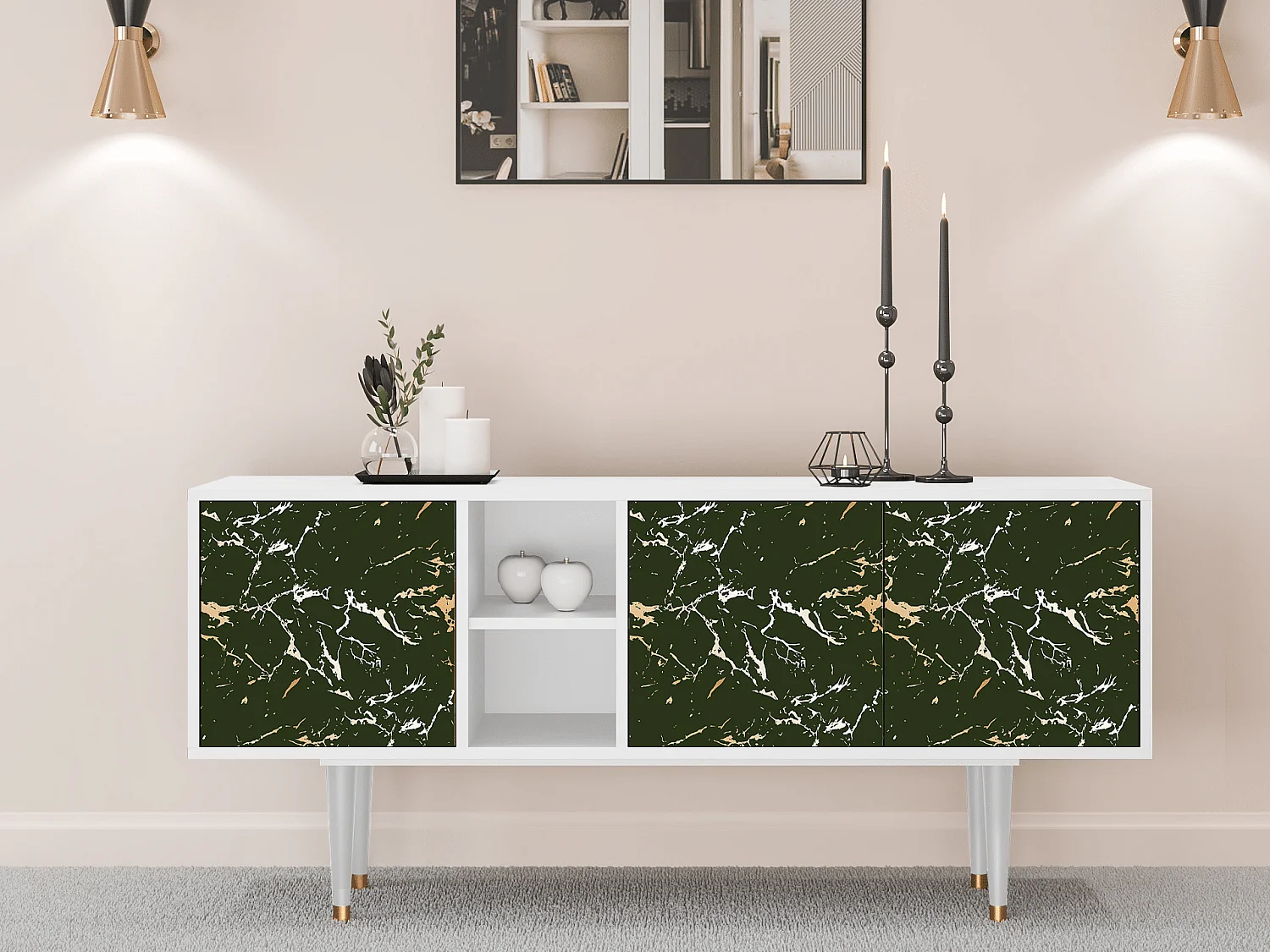 Meuble TV - 150х69х41 cm - T5 - Amazon Forest, Blanc