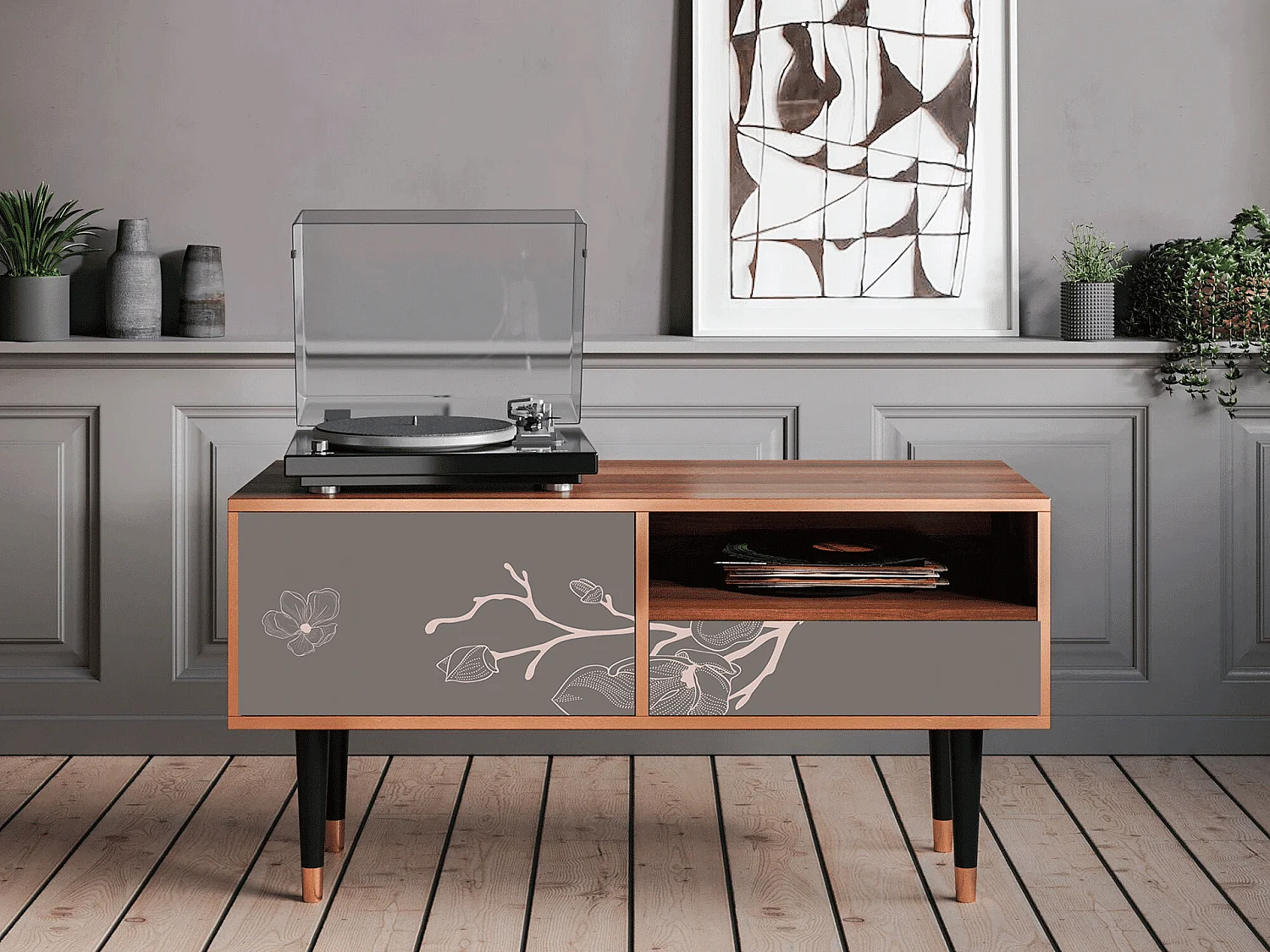 Meuble TV - 115х59х48 cm - T3 - Cherry Blossom, Noyer