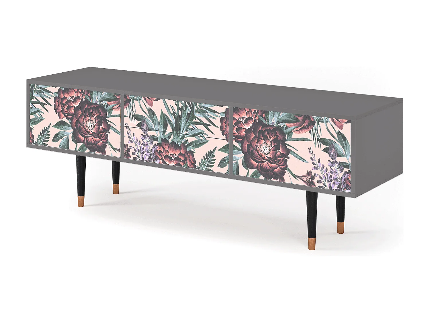 Mobile TV - 170х59х48 cm - T4 - Peach Peonies, Grigio