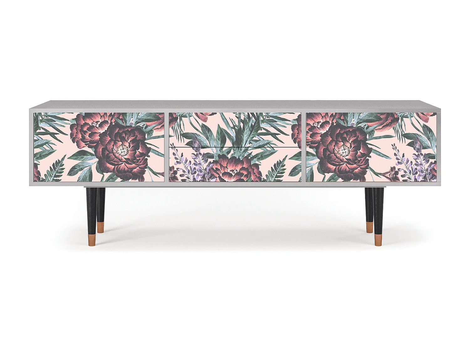 Meuble TV - 170х59х48 cm - T4 - Peach Peonies, Gris