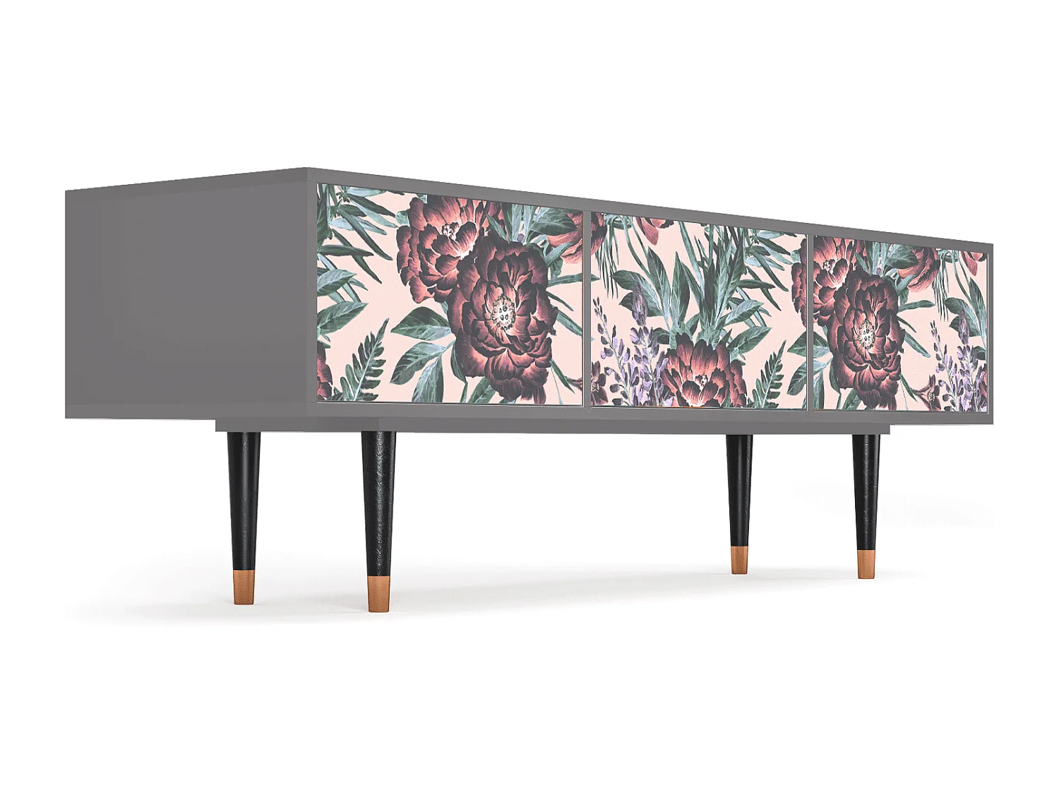 Szafka RTV - 170х59х48 cm - T4 - Peach Peonies, Szary