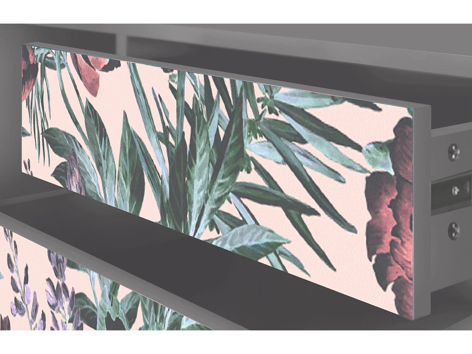 Szafka RTV - 170х59х48 cm - T4 - Peach Peonies, Szary