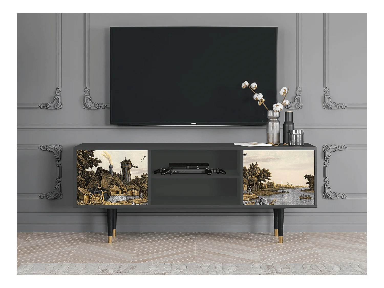 TV-Möbel - 170х69х48 cm - T2 - Mill along a River, Anthrazit