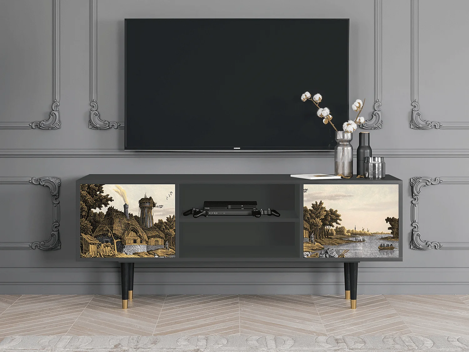 TV-meubel - 170х69х48 cm - T2 - Mill along a River, Antraciet
