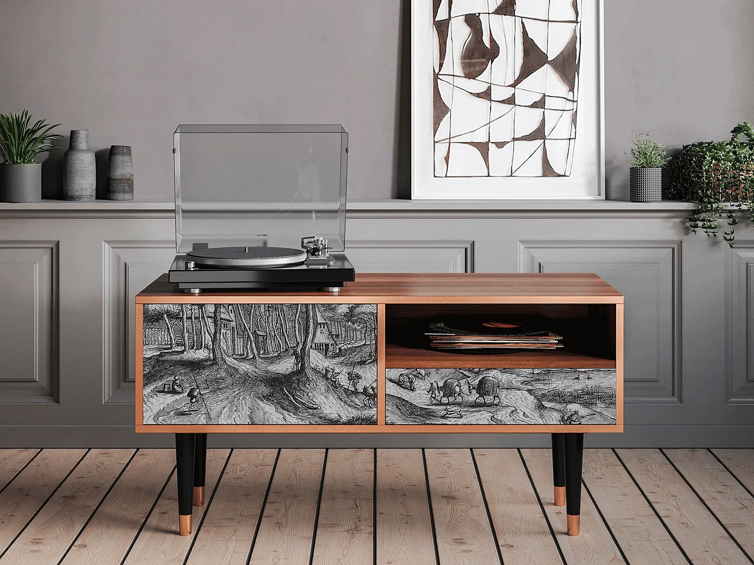 Mobile TV - 115х59х48 cm - T3 - Rusticorum, Noce