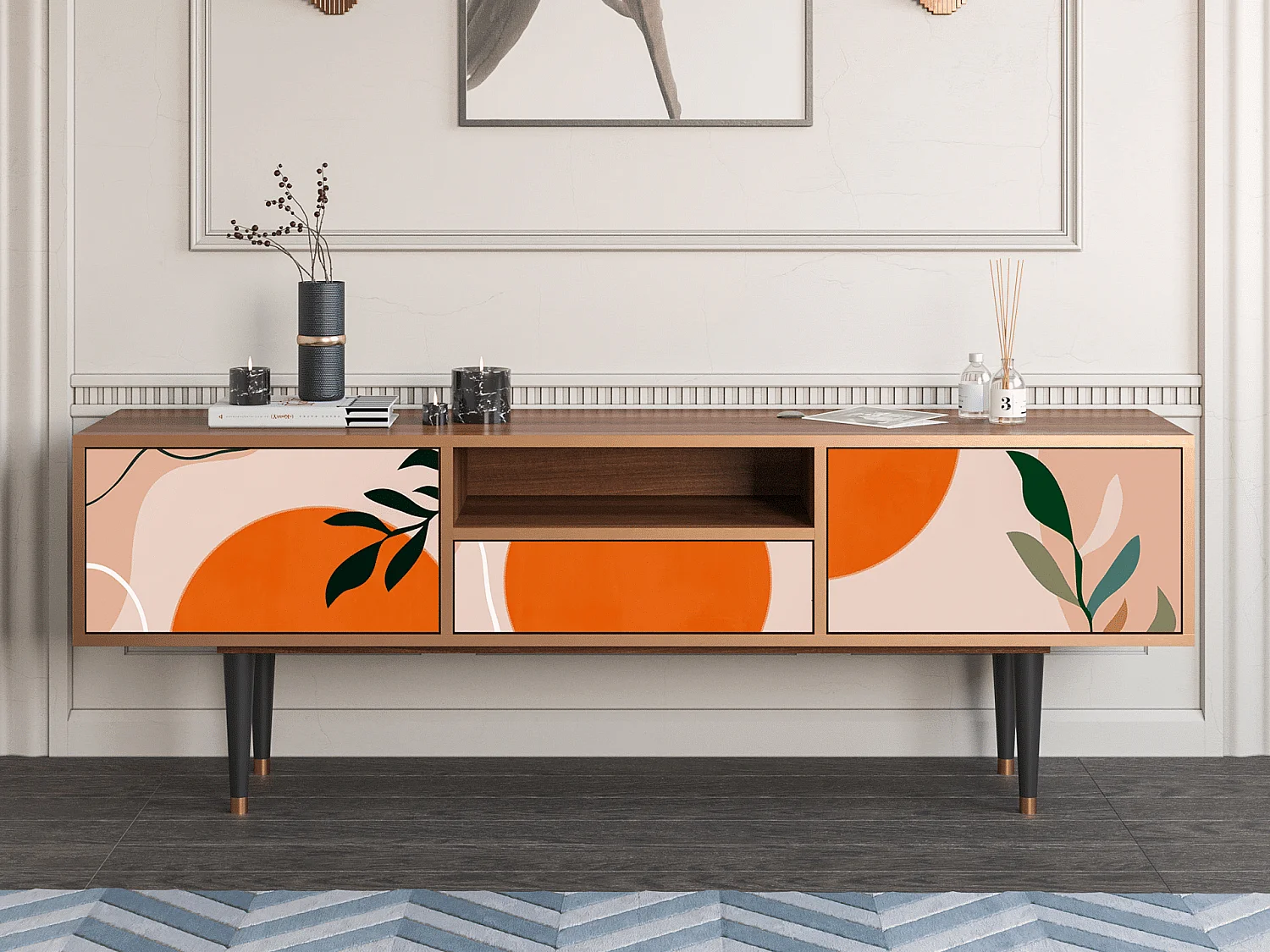 Meuble TV - 170х59х41 cm - T6 - Artwork, Noyer