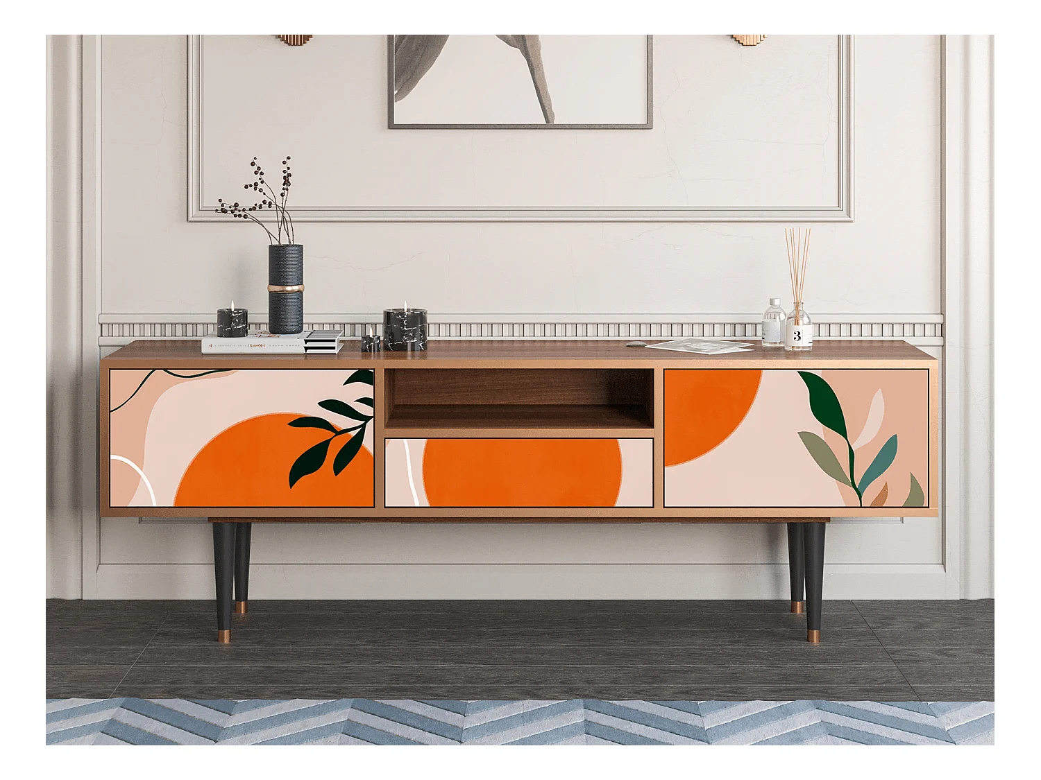 Meuble TV - 170х59х41 cm - T6 - Artwork, Noyer