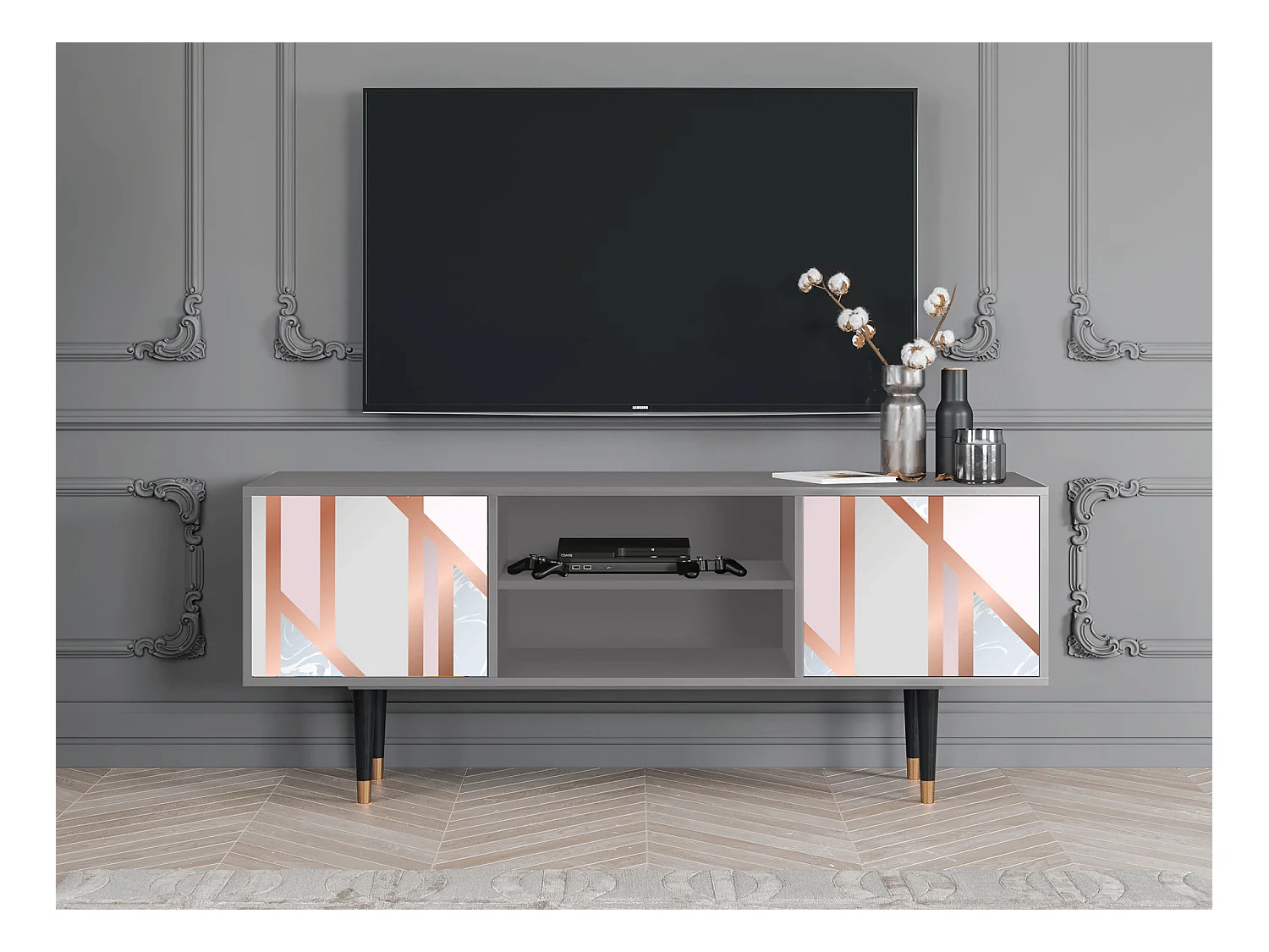 Meuble TV - 170х69х48 cm - T2 - Champagne Story, Gris
