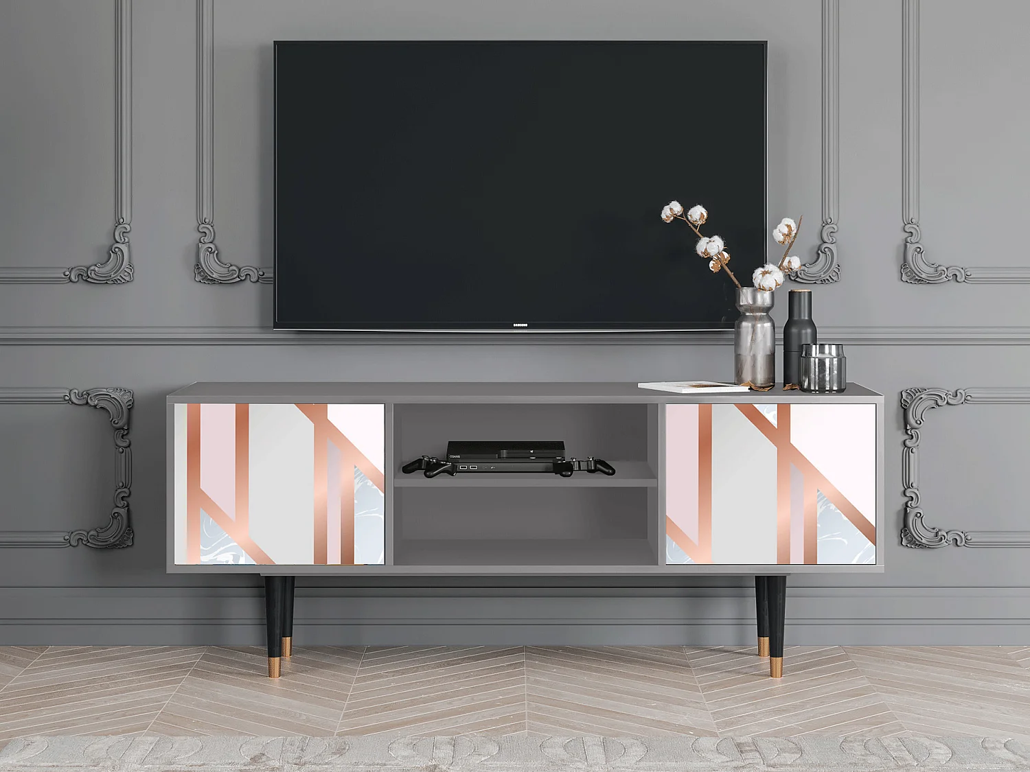 Mueble de TV - 170х69х48 cm - T2 - Champagne Story, Gris