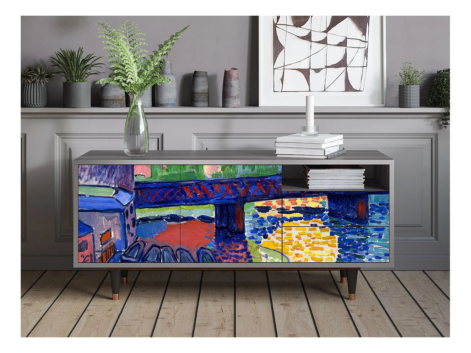 Meuble TV - 125х56х41 cm - T7 - Charing Cross Bridge, Gris