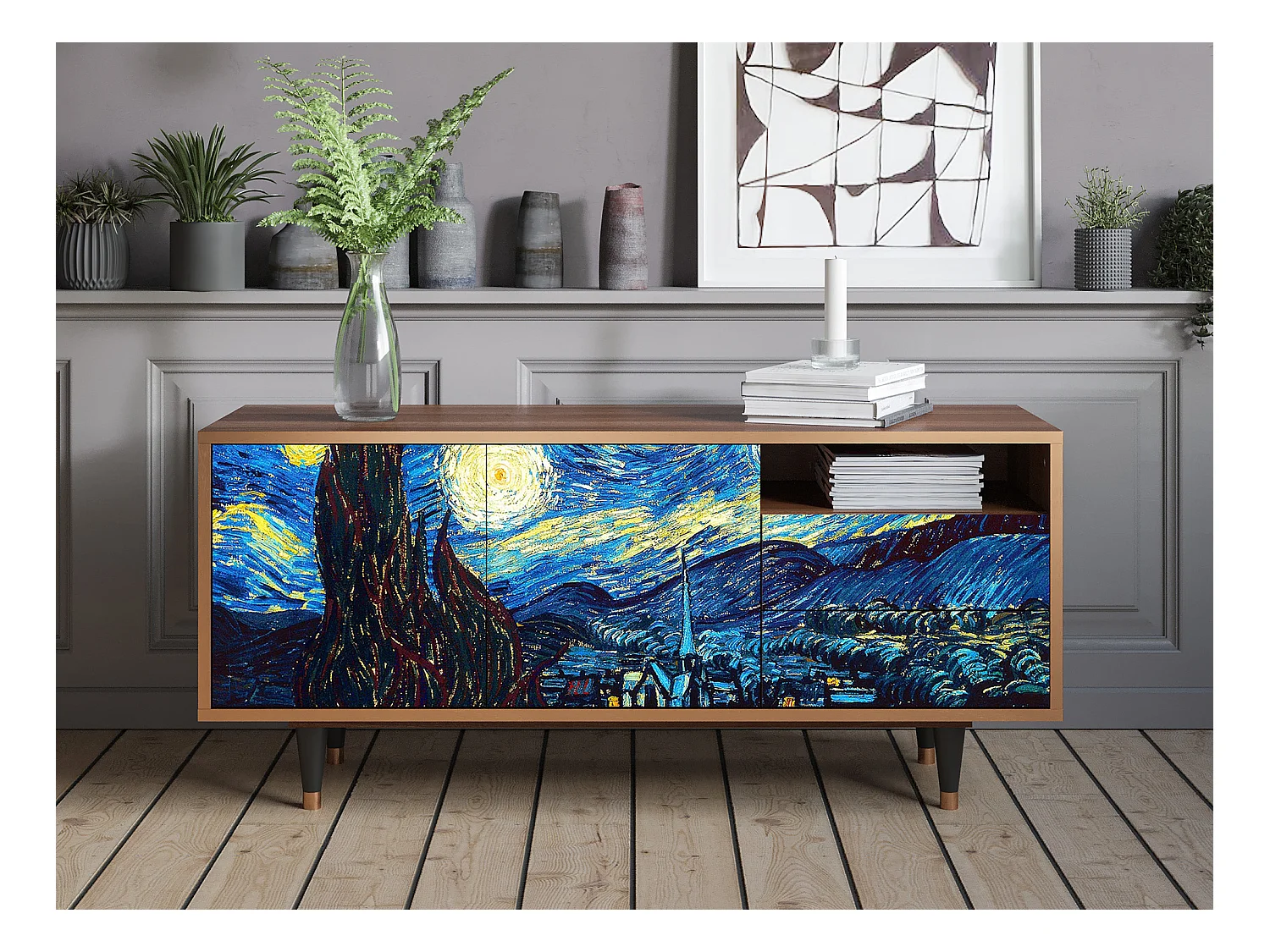 Mueble de TV - 125х56х41 cm - T7 - The Starry Night  , Nogal