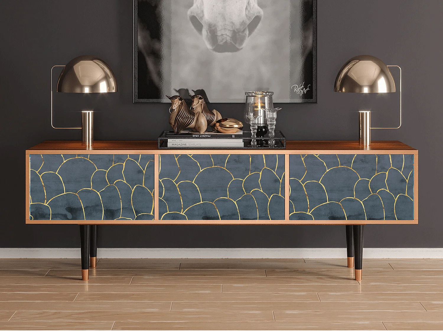 Mueble de TV - 170х59х48 cm - T4 - Blue Lagoon, Nogal