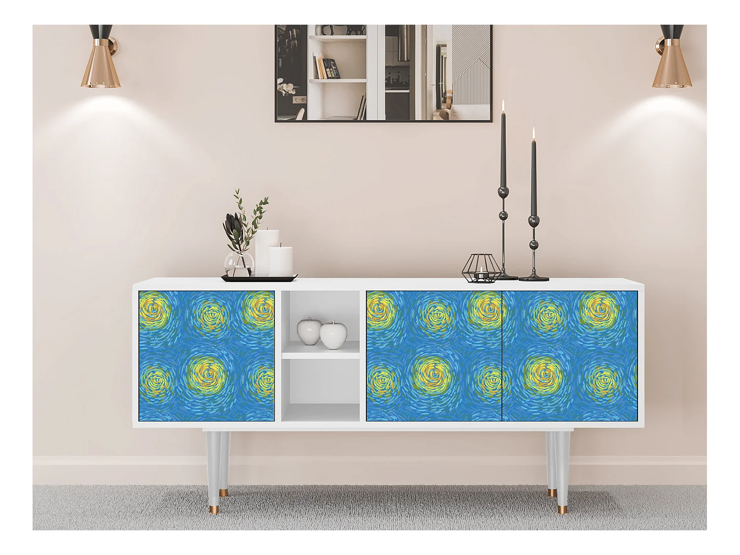 Meuble TV - 150х69х41 cm - T5 - Van Gogh Lights, Blanc