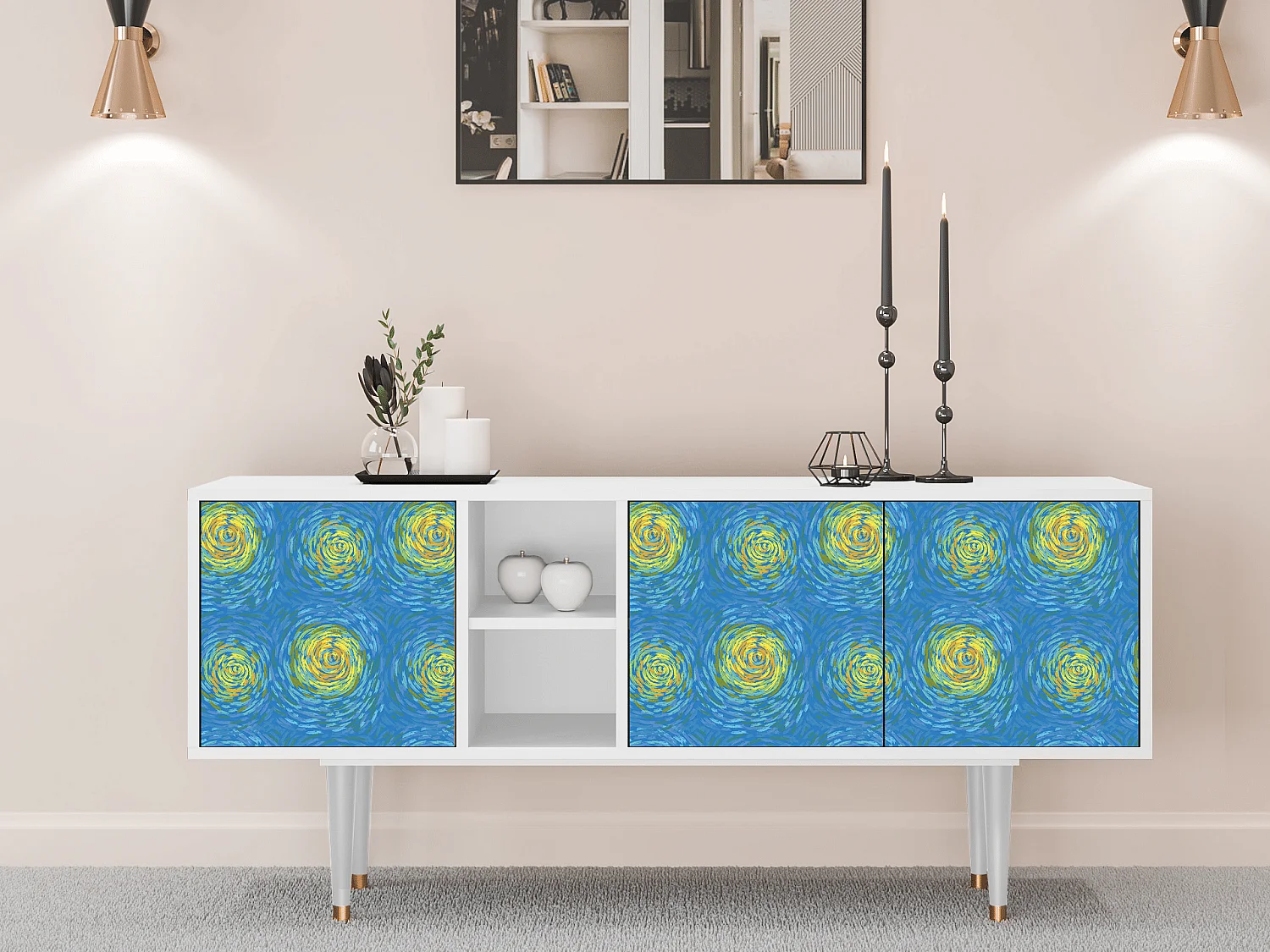 Meuble TV - 150х69х41 cm - T5 - Van Gogh Lights, Blanc