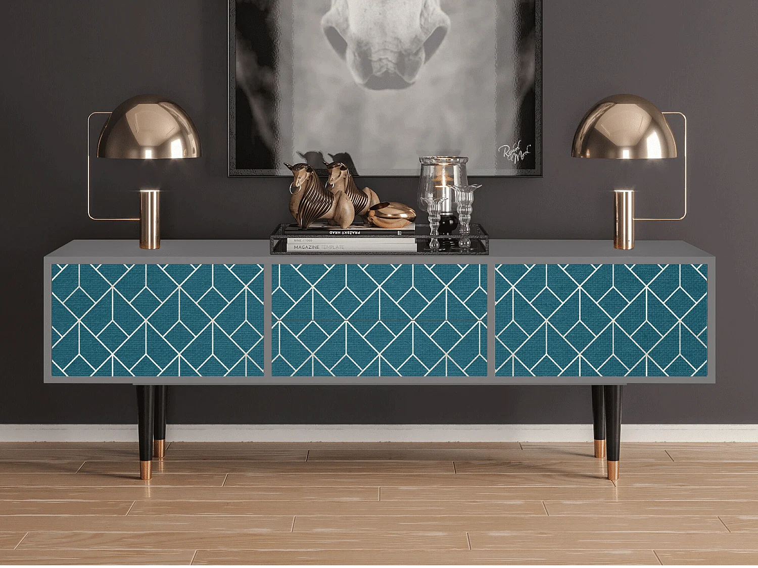 Mueble de TV - 170х59х48 cm - T4 - Turquoise Geometry, Gris