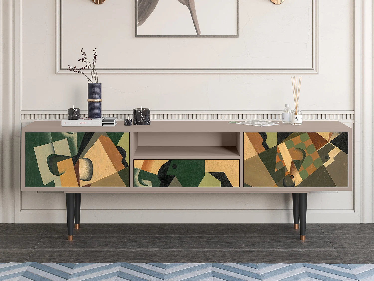 Mobile TV - 170х59х41 cm - T6 - Glass and Checkerboard, Latte