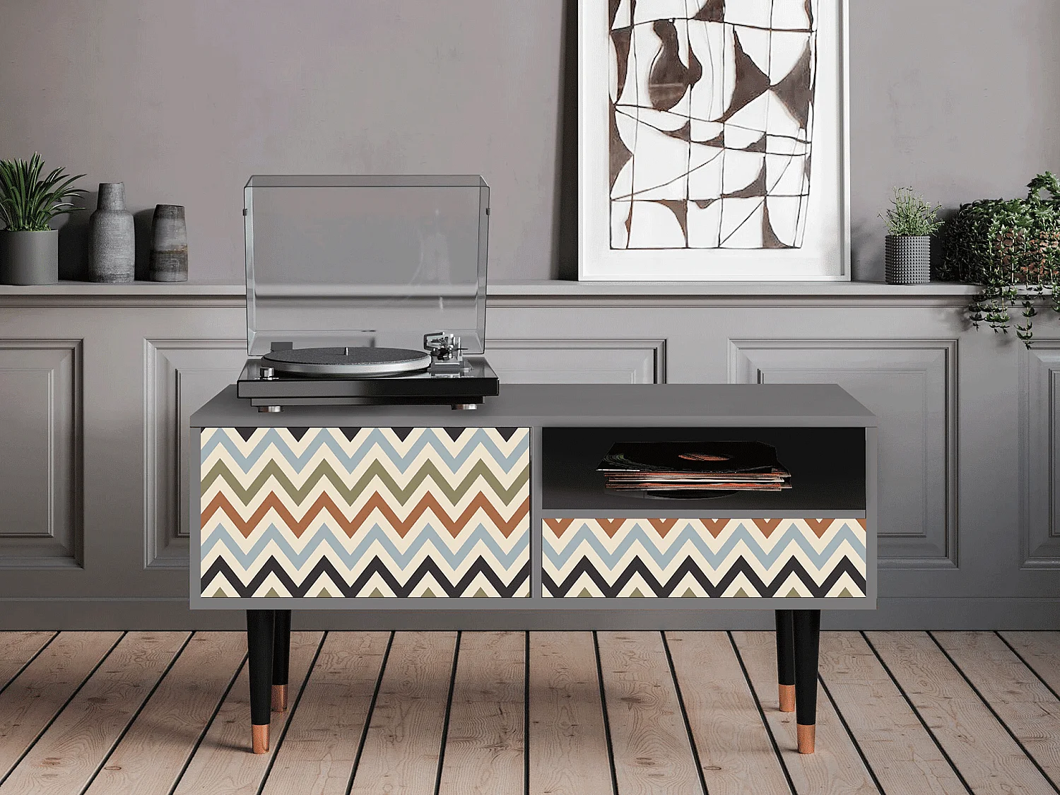 Meuble TV - 115х59х48 cm - T3 - Bright Ripple, Gris