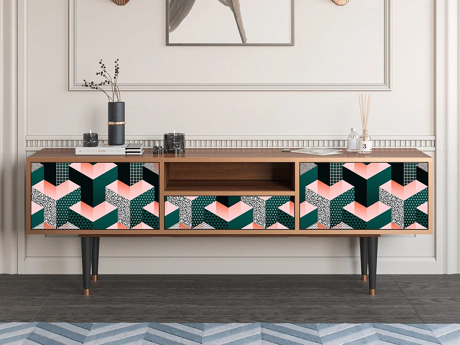 TV-Möbel - 170х59х41 cm - T6 - Geometric Madness, Walnuss