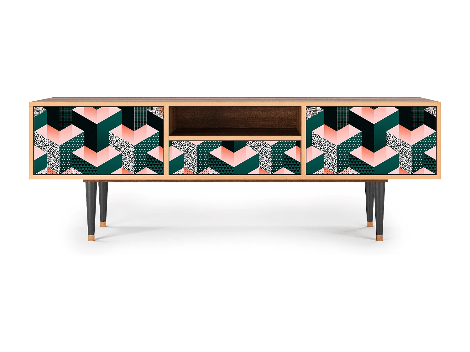 Szafka RTV - 170х59х41 cm - T6 - Geometric Madness, Orzech