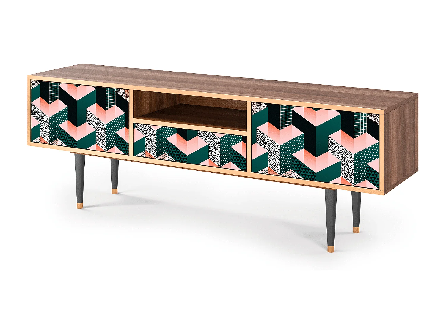 Szafka RTV - 170х59х41 cm - T6 - Geometric Madness, Orzech