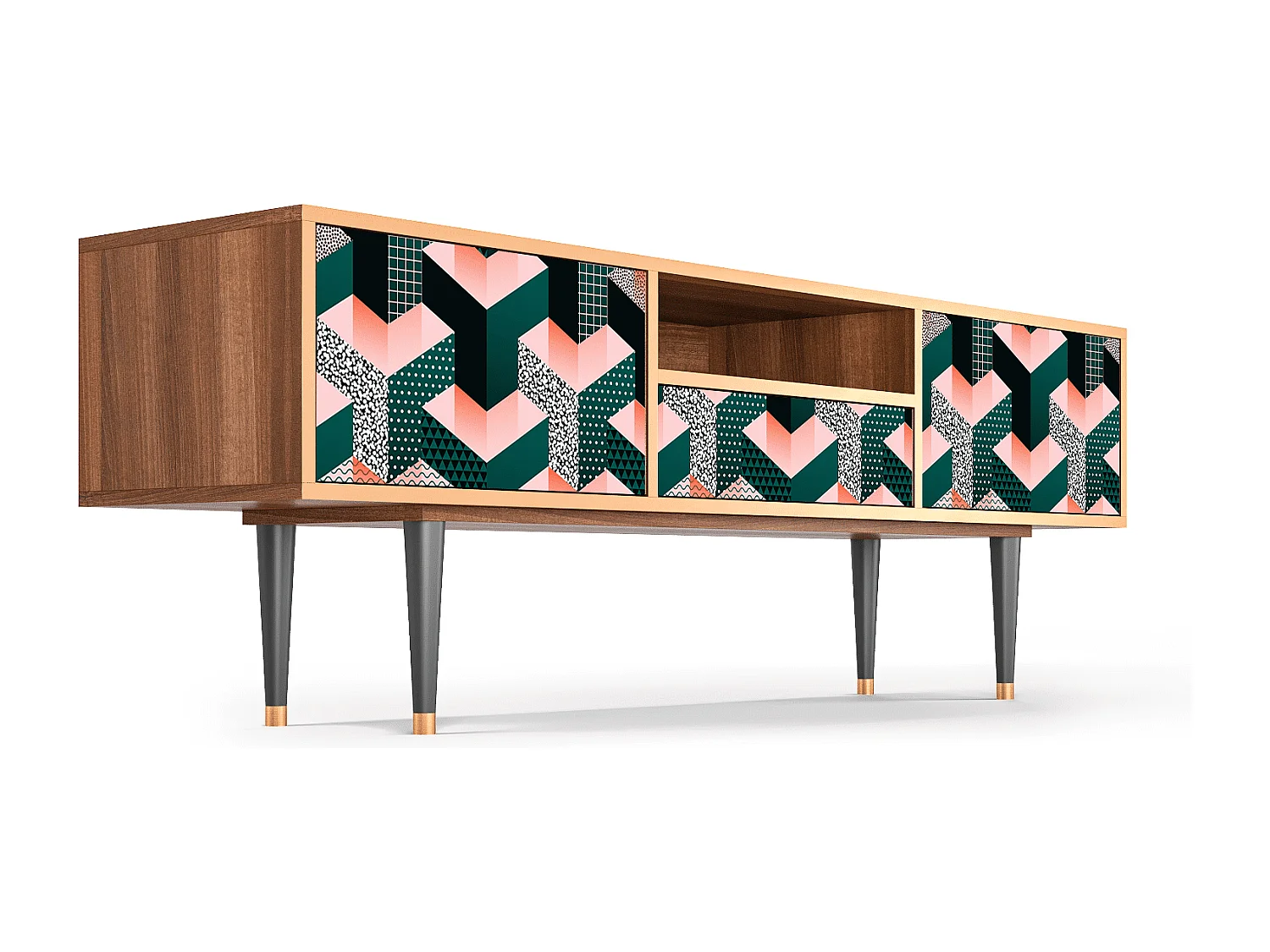 Szafka RTV - 170х59х41 cm - T6 - Geometric Madness, Orzech