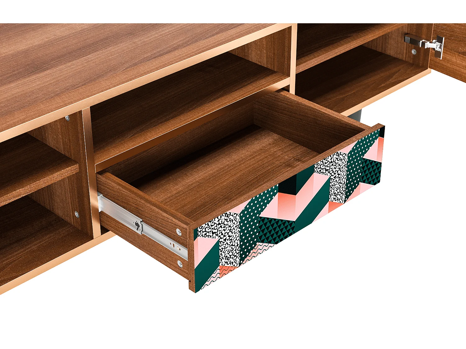 Szafka RTV - 170х59х41 cm - T6 - Geometric Madness, Orzech