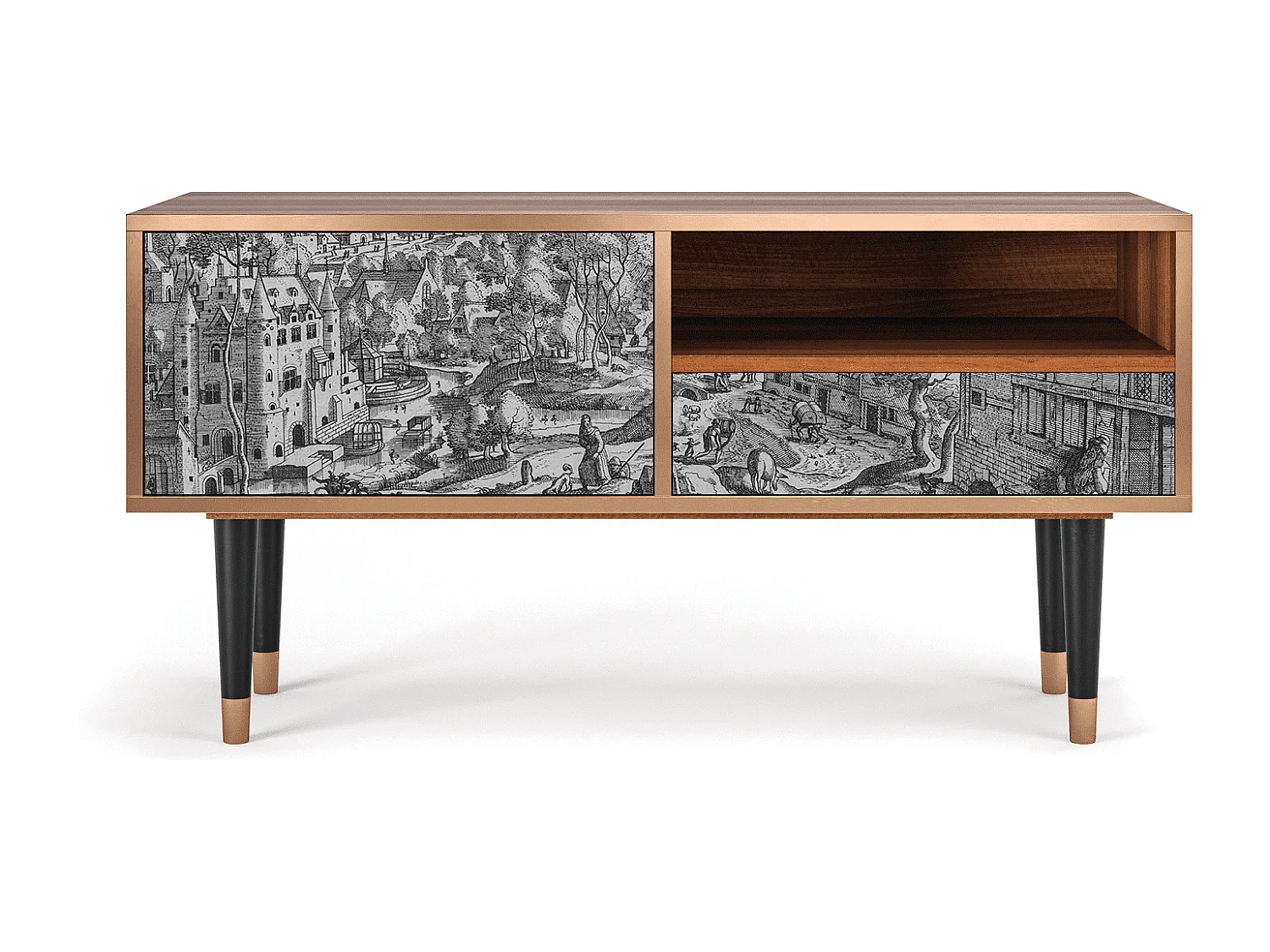 Mueble de TV - 115х59х48 cm - T3 - Bird Dropping, Nogal