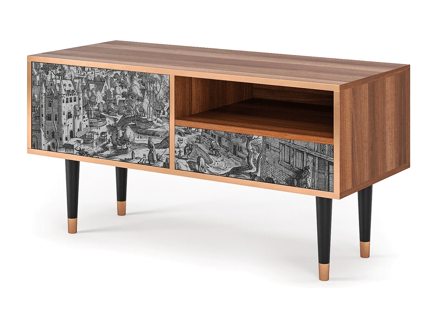 Mueble de TV - 115х59х48 cm - T3 - Bird Dropping, Nogal