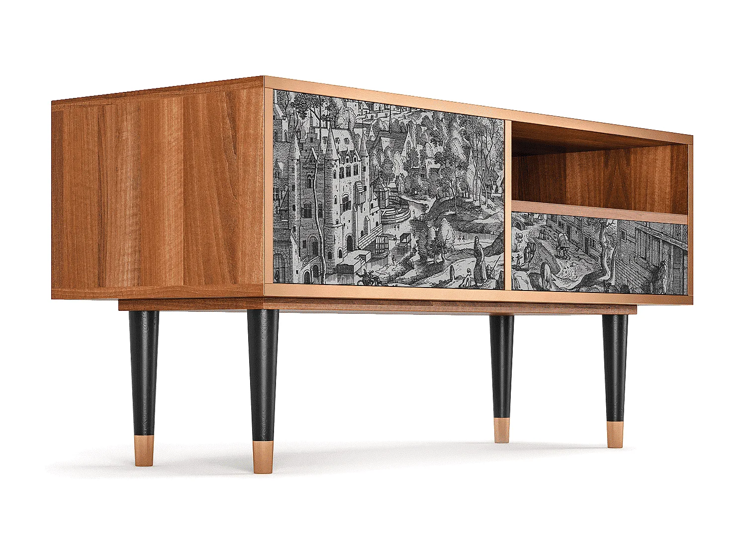 Mueble de TV - 115х59х48 cm - T3 - Bird Dropping, Nogal