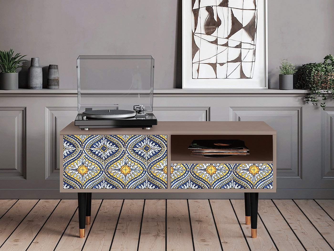 TV-meubel - 115х59х48 cm - T3 - Illusory Pattern, Latte