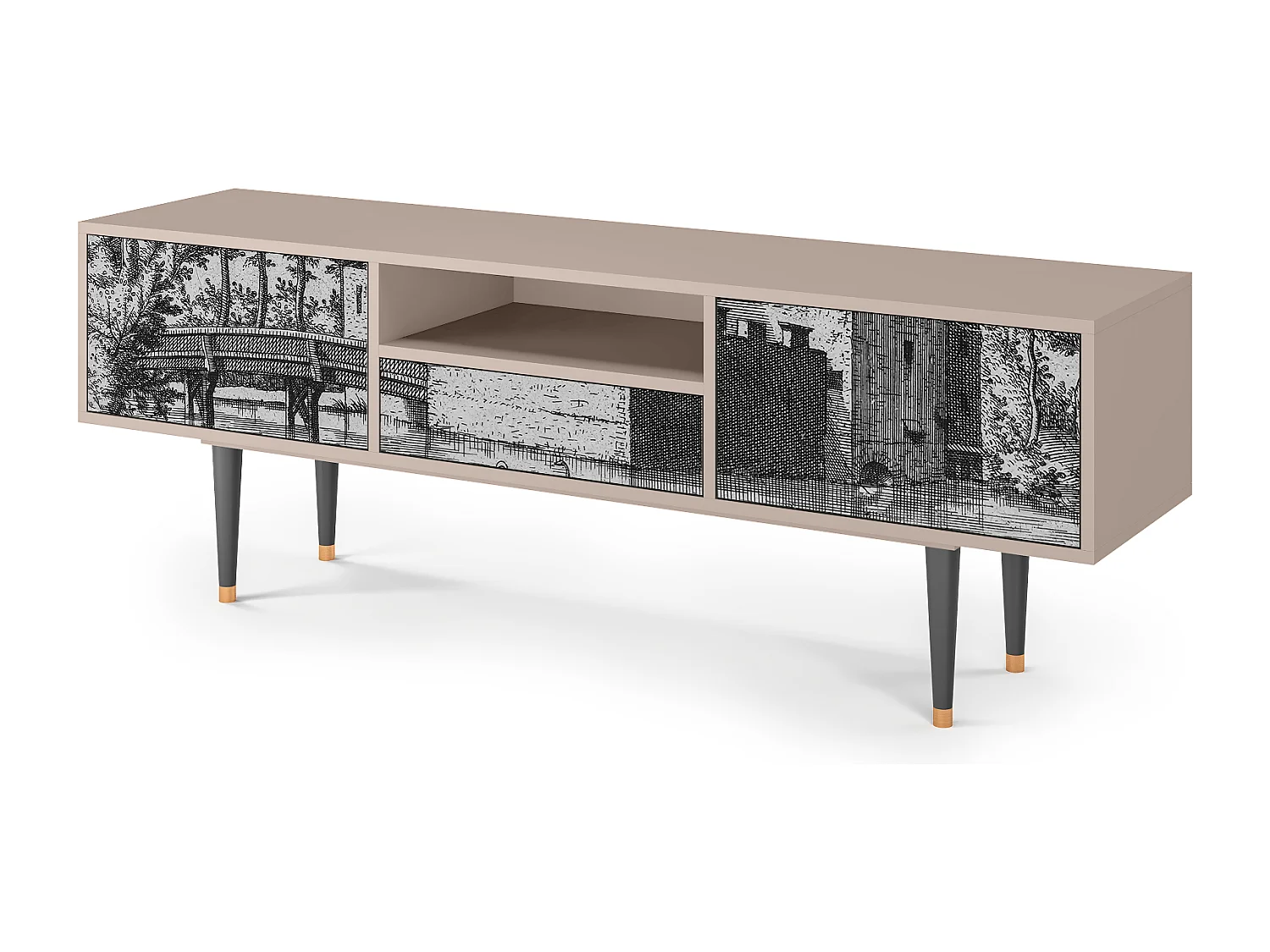 Szafka RTV - 170х59х41 cm - T6 - Castle with Bridge, Latte