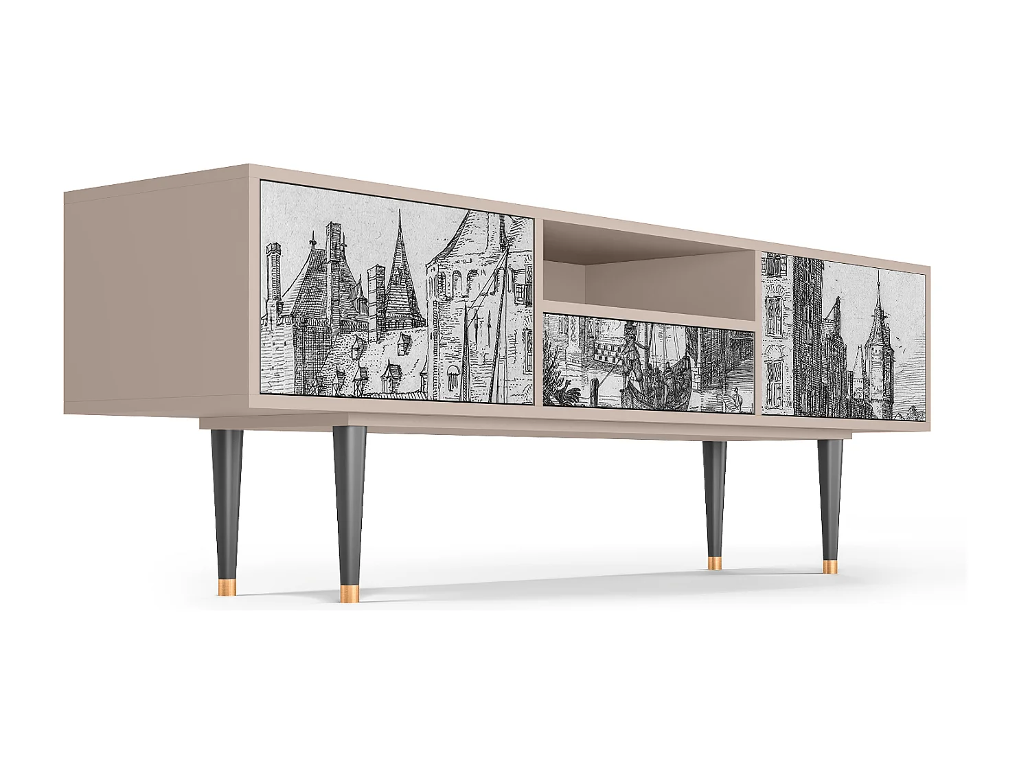 Szafka RTV - 170х59х41 cm - T6 - Castle with Bridge, Latte