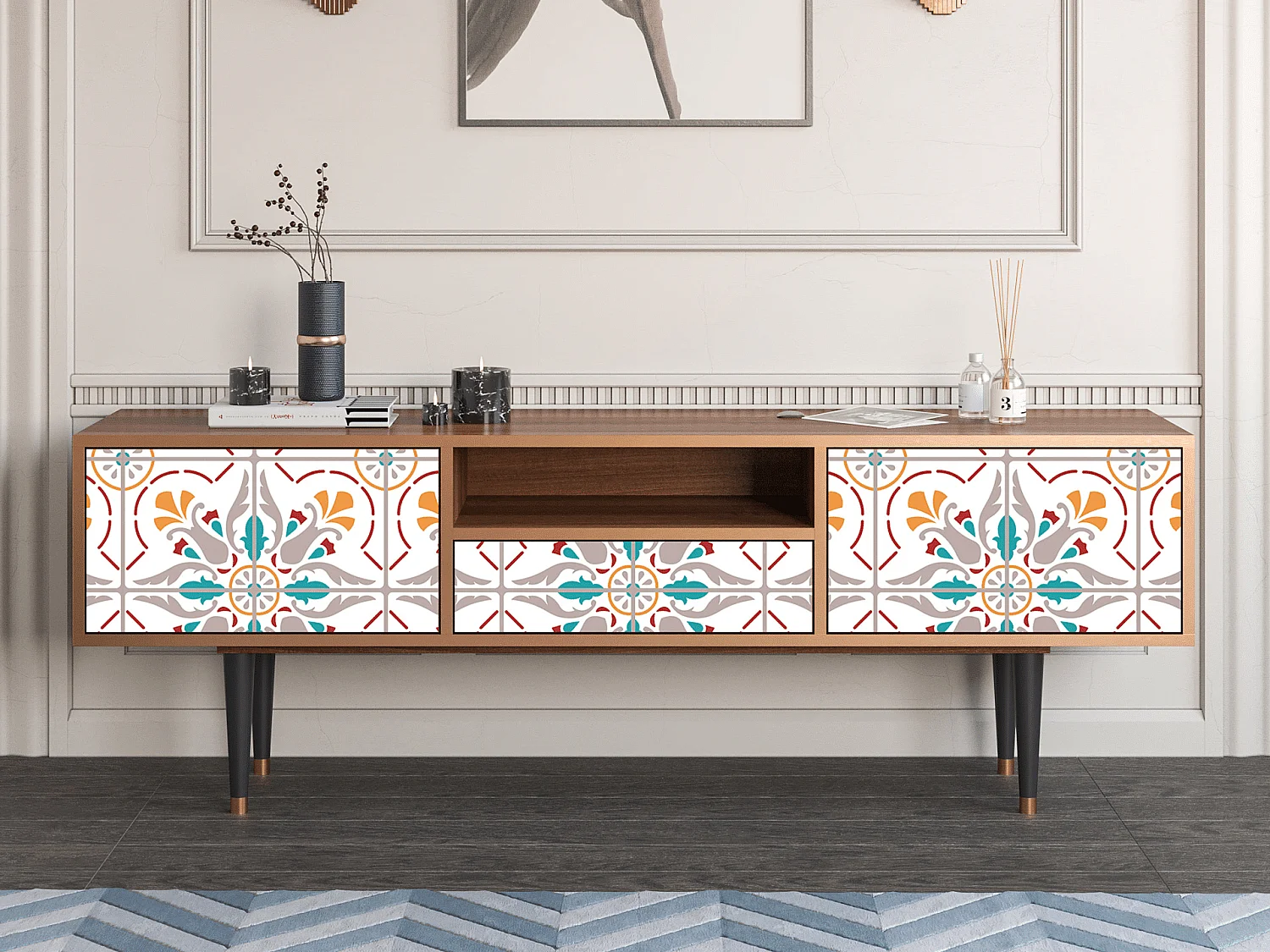 Mueble de TV - 170х59х41 cm - T6 - Spring Ceramics, Nogueira