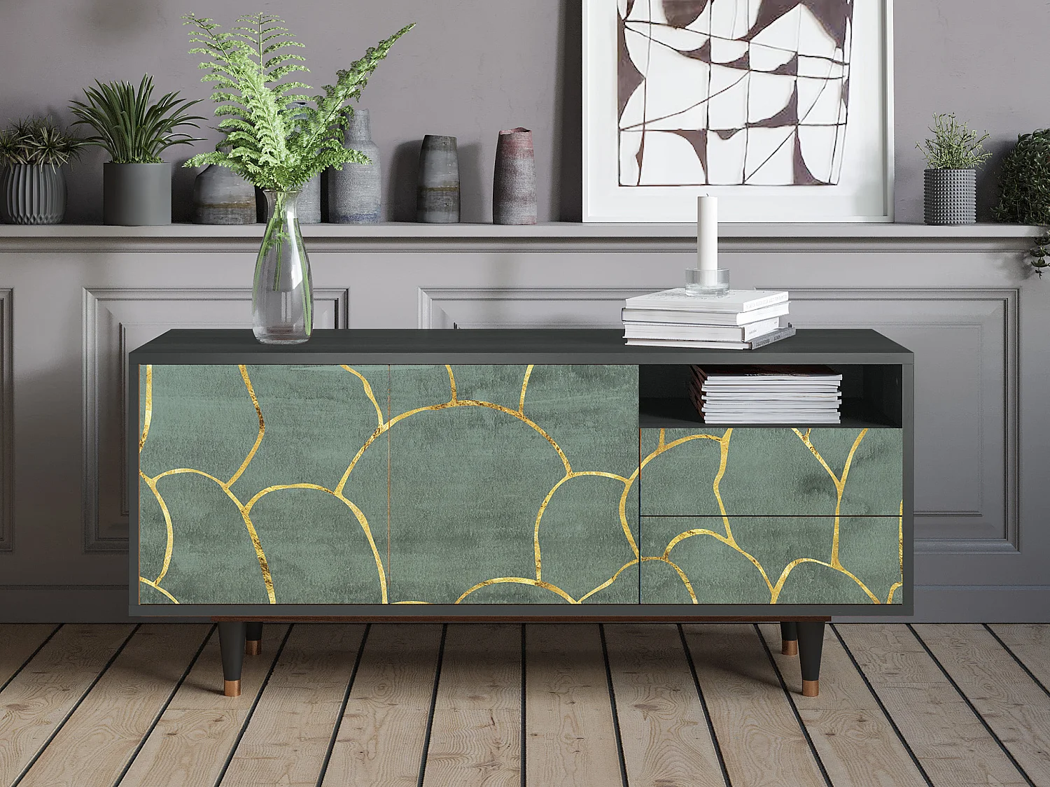 TV-meubel - 125х56х41 cm - T7 - Magnificent Water Lily, Antraciet