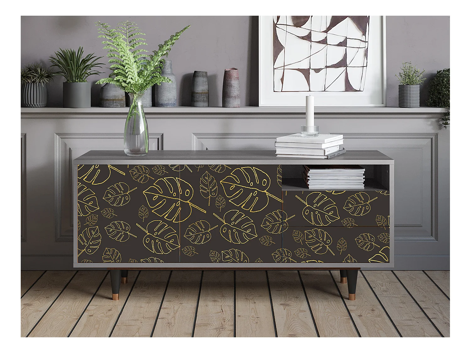 Meuble TV - 125х56х41 cm - T7 - Fall Of The Leaves, Gris