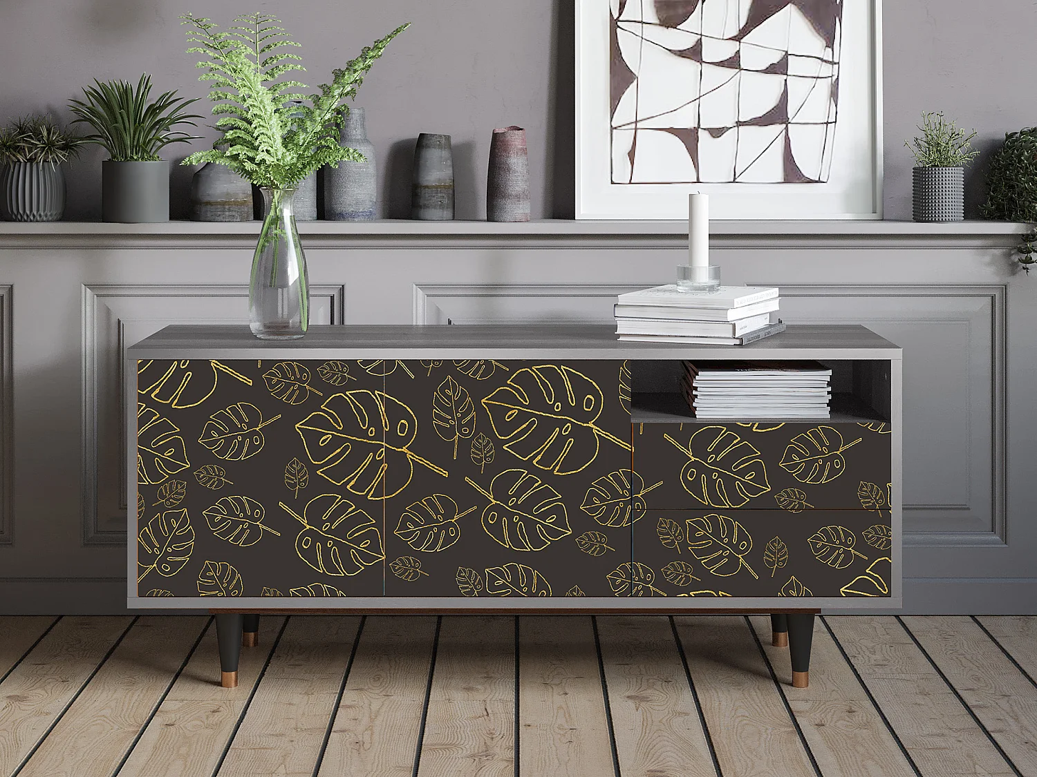 Mueble de TV - 125х56х41 cm - T7 - Fall Of The Leaves, Gris