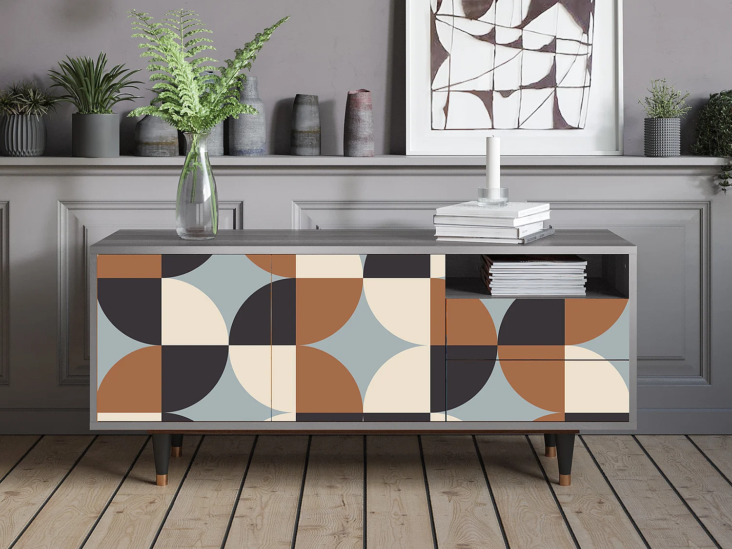 Mueble de TV - 125х56х41 cm - T7 - Brown Sensation, Gris