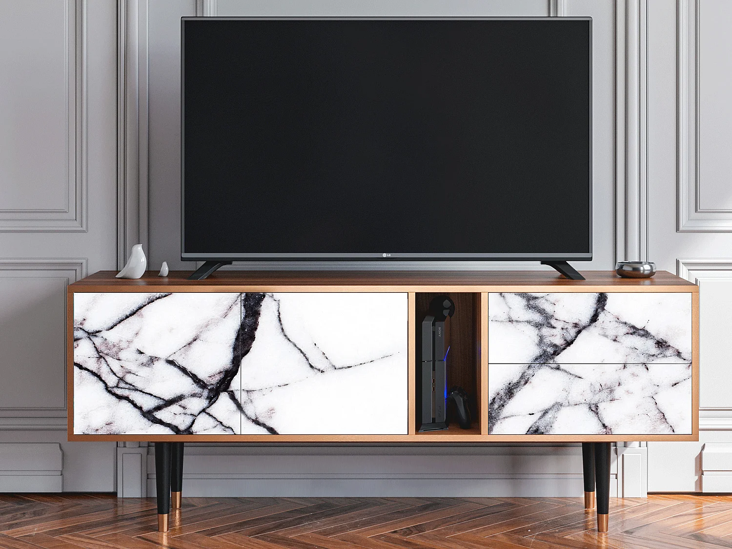 Szafka RTV - 170х69х48 cm - T1 - Raven Marble, Orzech