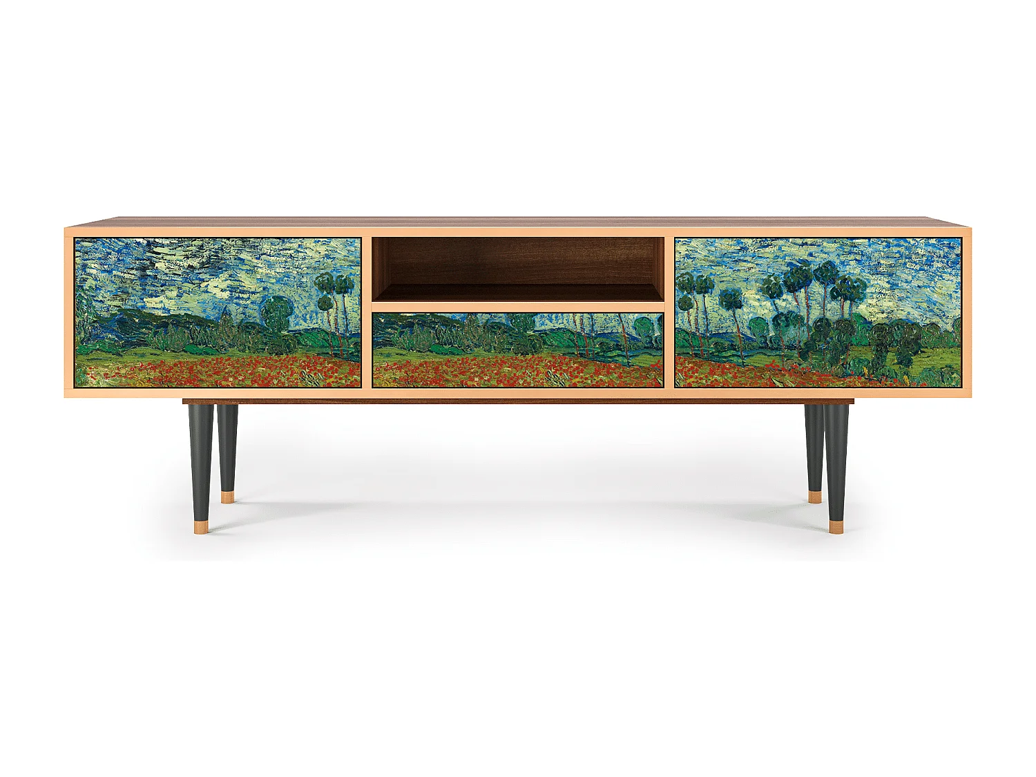Meuble TV - 170х59х41 cm - T6 - Poppy field by van Gogh, Noyer