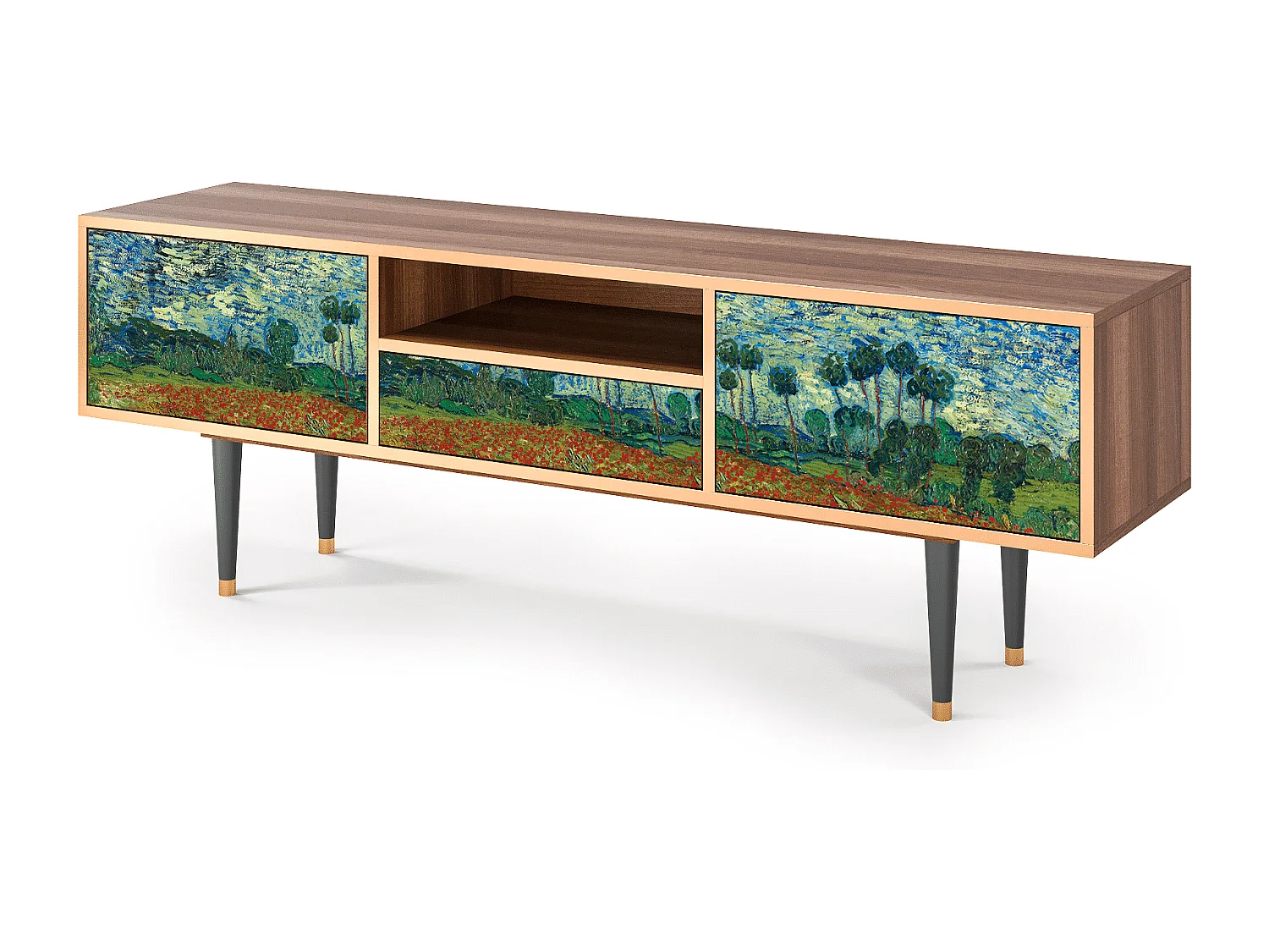 Meuble TV - 170х59х41 cm - T6 - Poppy field by van Gogh, Noyer