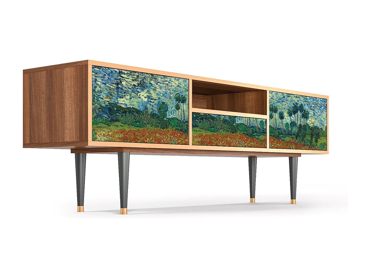 Meuble TV - 170х59х41 cm - T6 - Poppy field by van Gogh, Noyer