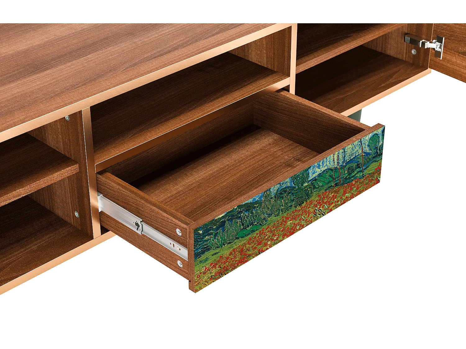 Meuble TV - 170х59х41 cm - T6 - Poppy field by van Gogh, Noyer