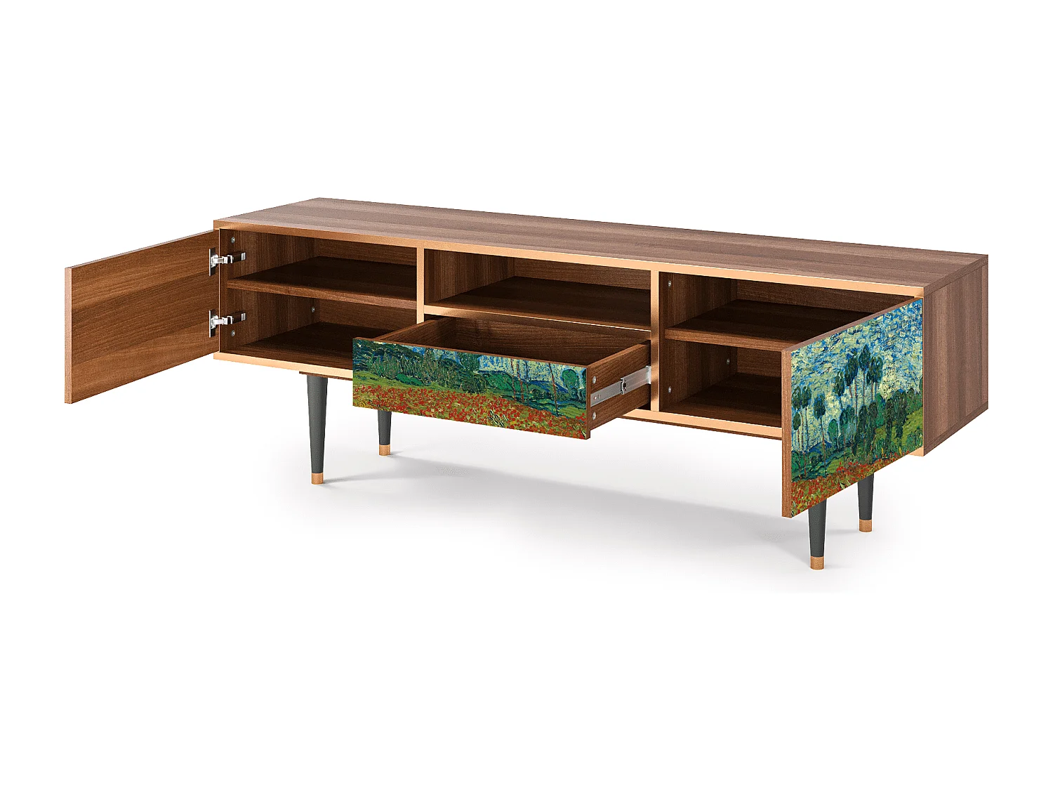 Meuble TV - 170х59х41 cm - T6 - Poppy field by van Gogh, Noyer