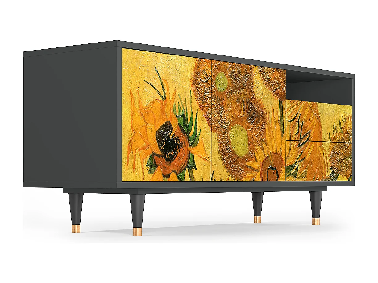 Szafka RTV - 125х56х41 cm - T7 - Sunflowers, Antracyt