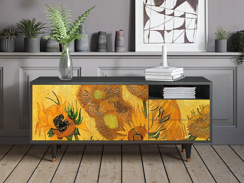 Mobile TV - 125х56х41 cm - T7 - Sunflowers, Antracite