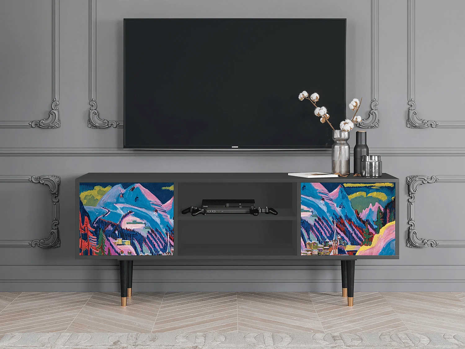 Szafka RTV - 170х69х48 cm - T2 - Davos Winter, Antracyt