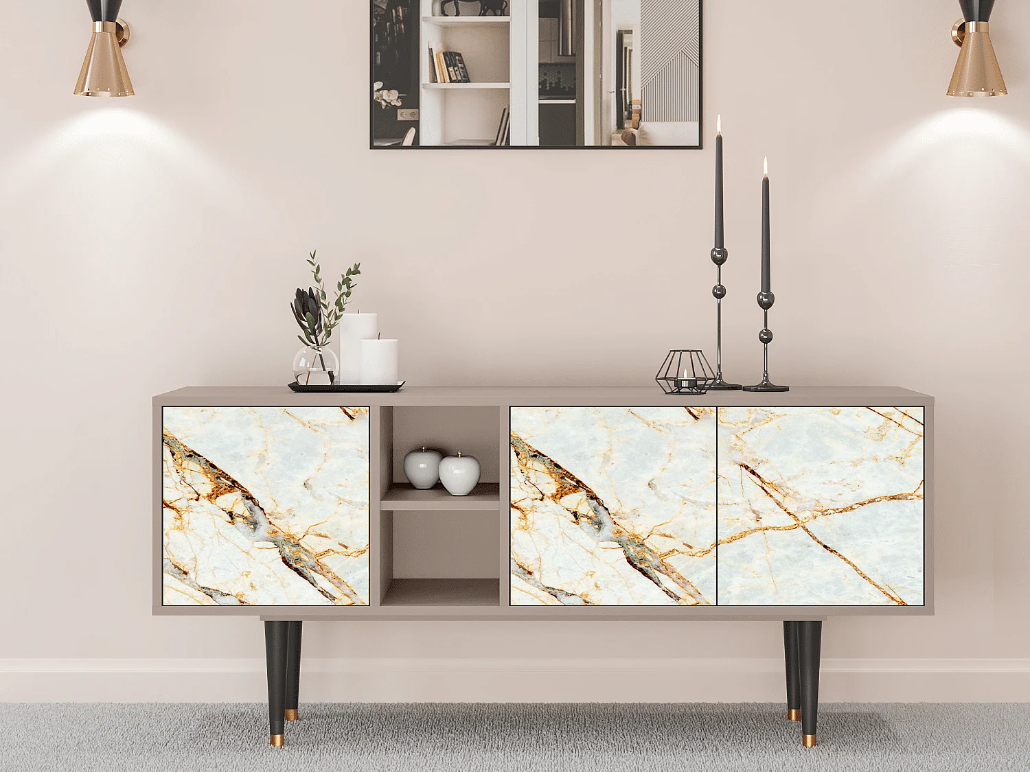 Meuble TV - 150х69х41 cm - T5 - Sabley Marble, Latte